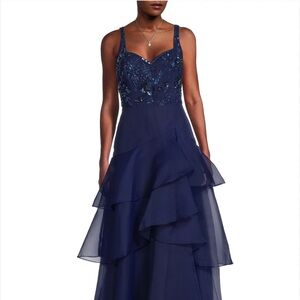 Aiden Mattox Navy beaded Evening Gown